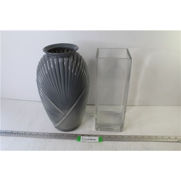 Grey Glass Vase (12 3/4" tall) - Thick Clear Glass Vase (11 3/4")