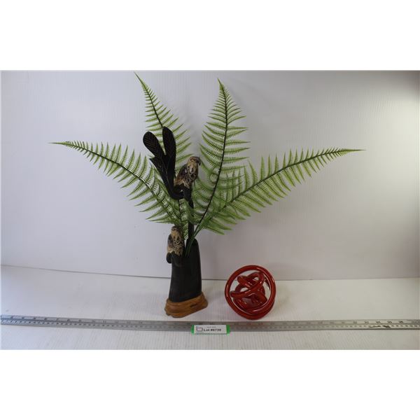 Carved Wooden Birds on Stand - Glass Art Knot