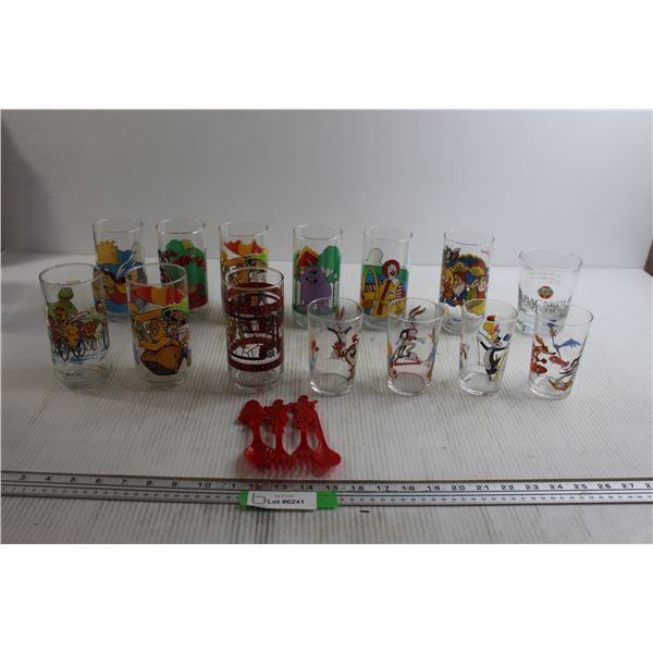 (14) Glasses - McDonald's Bacardi; (4) McDonald's Plastic Cutlery Pieces