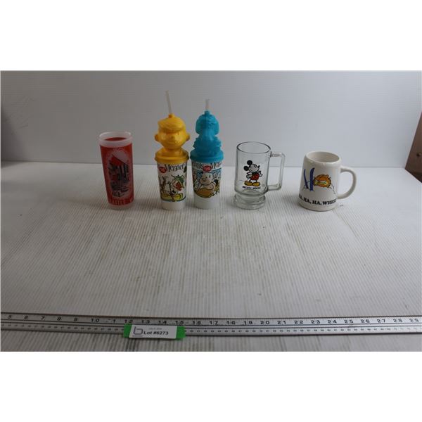 (2) Glasses, Garfield Mug, (2) Dennis the Menace Dairy Queen Cups