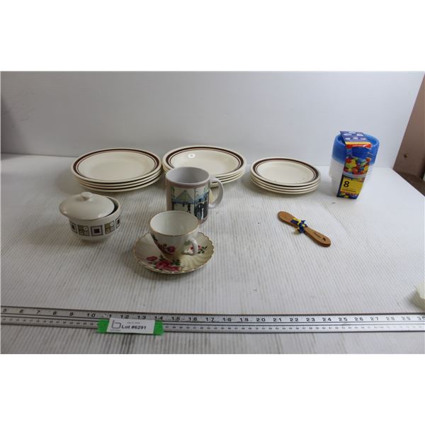 (12) Small Plates, Teacup and Saucer, Misc.