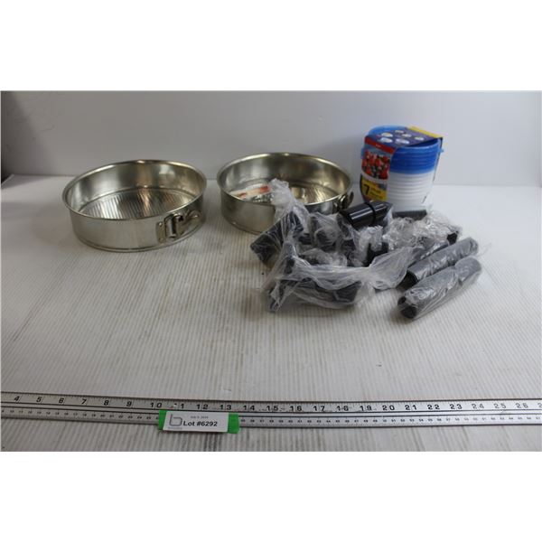 (2) Springform Cake Pans, Plastic Containers, Misc.