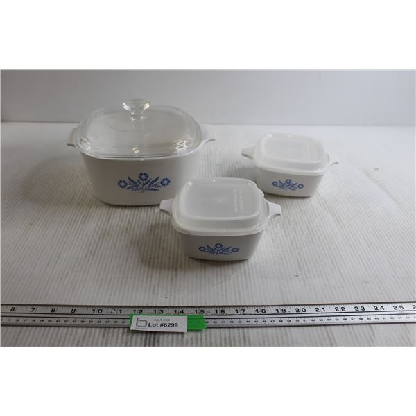 (3) Corningware Casserole Dishes with (1) Glass Lid