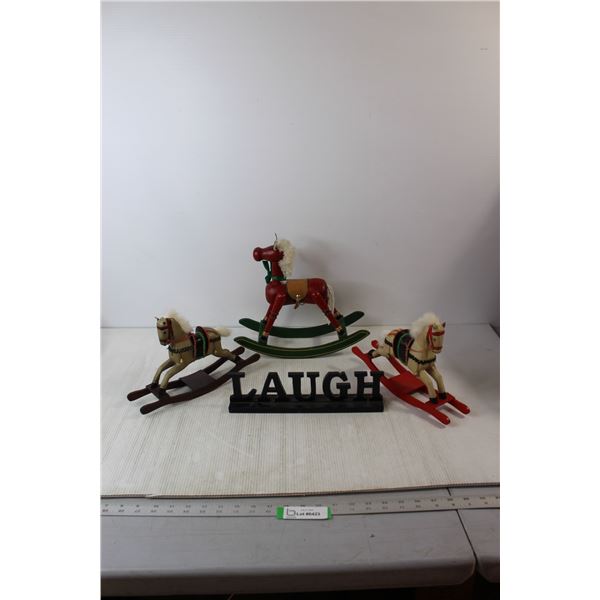 (3) Miniature Rocking Horse Decorations, Laugh Shelf Decoration