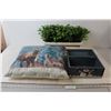 Image 1 : Faux Plant and Holder, Deer Pillow, Snowman Wooden Box
