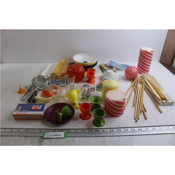 (3) Christmas Candles, Tomato Saver - need cleaning