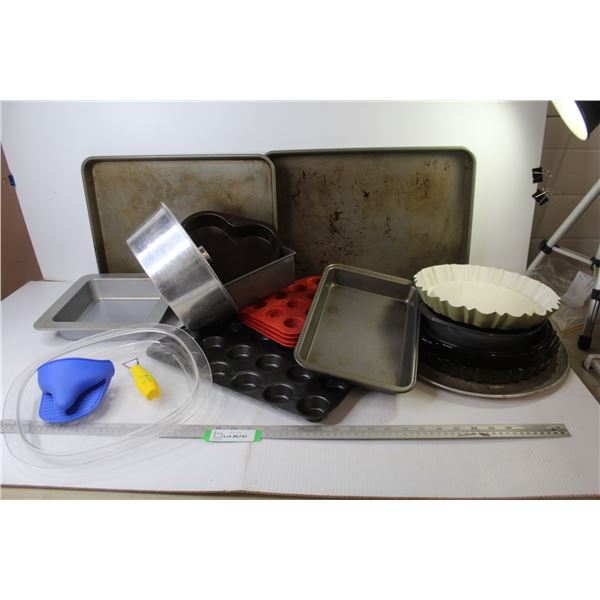 Assortment of Bake Ware - Cookie Sheets -Pie Pans - Pot Holder