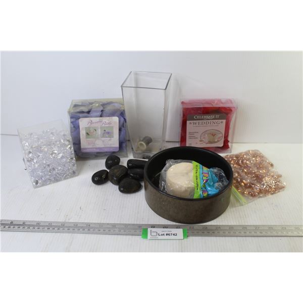 Decor Items - Decorative Petals - Ceramic Dish - Glass Beads - Rocks