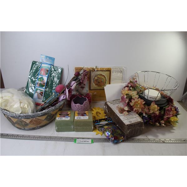 Crafting Items - Faux Flower Stand w/Metal Basket - Woven Basket - Rubber Cutting Mat - Misc. Items