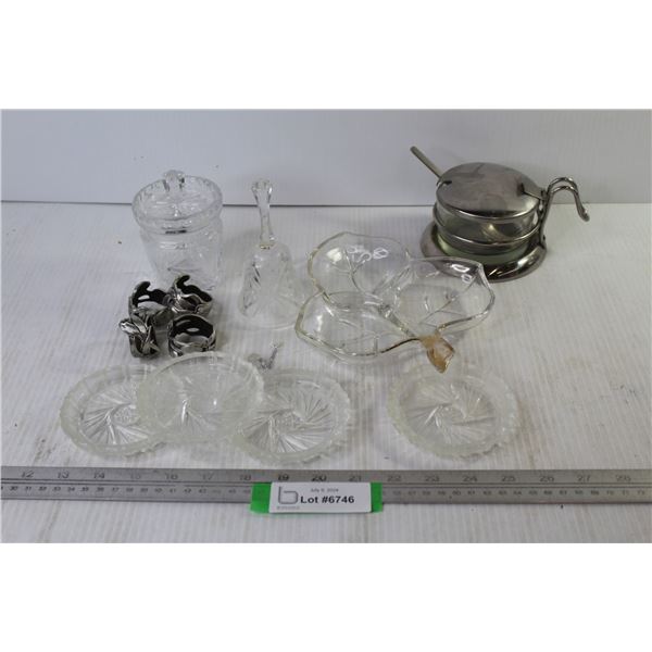 Metal Napkin Holders - Sugar Dishes - Divided Glass Dish - Crystal Coasters
