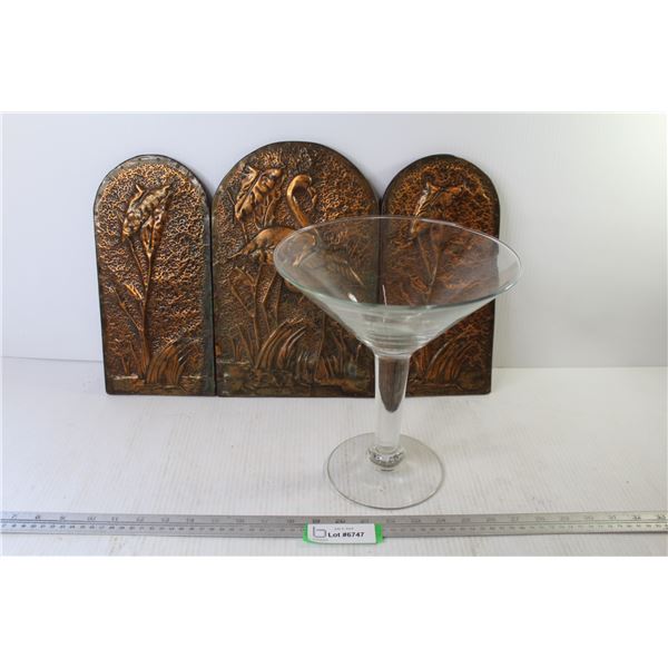 Folding Copper Impression of Flamingos - Over Sized Martina Glass (10" tall x 9"w)