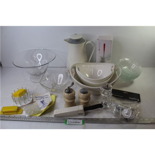 Ceramic Set of Bowls - Glass Bowls - Bow Making Kit - Coffee Carafe - Wilkshire Self Sharpening Knif