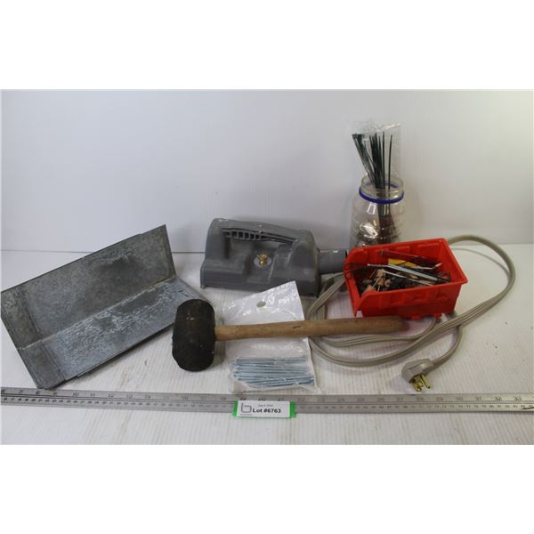 Metal Flashing (9" x 4") - Drywall Sander Attachment - Extension Cord - Screws - Pipe/Hose Clamps - 