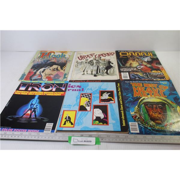 (6) Comic books: Best of Heavy Metal, Hook, Underground, Tron, Misc.