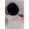 Image 3 : Silicon Coated Rack, Large Serving Platter, Stoneware Plate, (13) Blue Plastic Plates (Some Cracked)