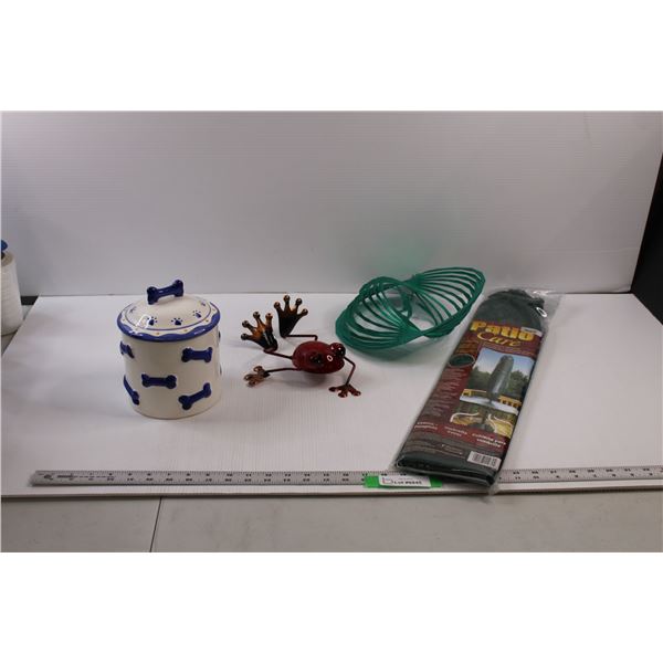 Yard Decor (Frog And Golf Wind Mill), Dog Treat Canister & Patio Care Umbrella Cover