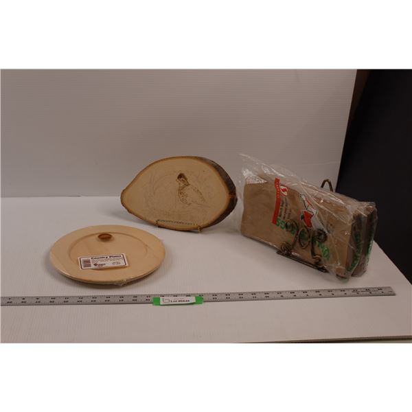 Napkin Holder, Plate Holder, Incomplete Wood Burning Art Piece, Paper Lunch Bags & Basswood Wooden P