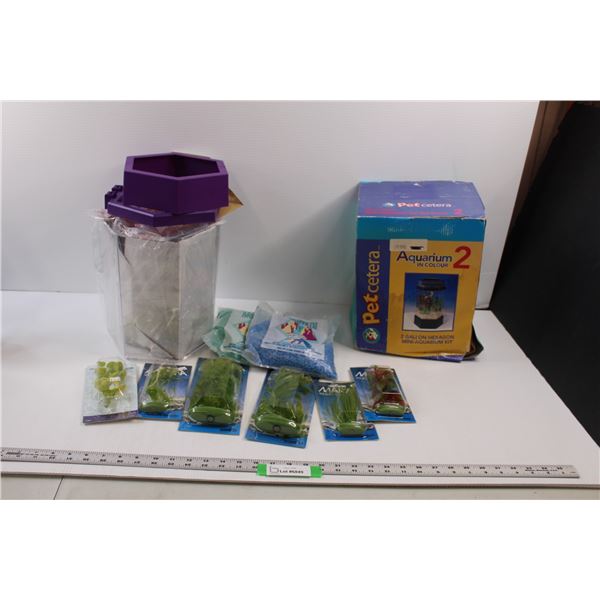 Petcetra 2 Gallon Octagonal Fish Aquarium w/Aquarium Plants & Gravel (All New, Box Damaged)
