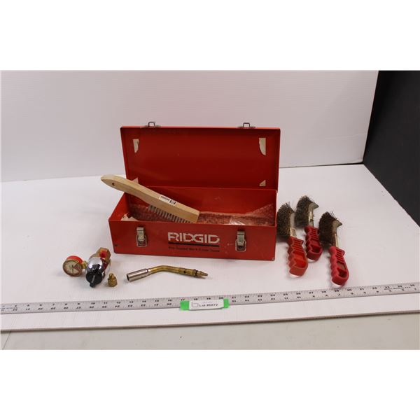 Rigid Steel Travel Box w/ Acetylene B Regulator and Torch Nozzle & (4) Wire Brushes