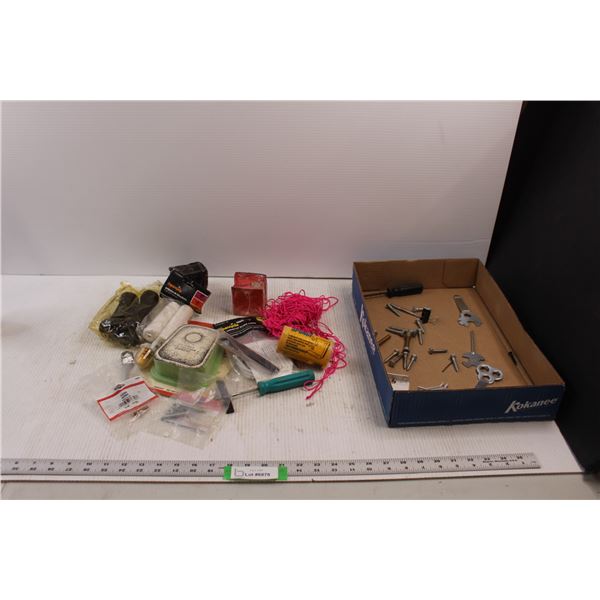 Various Shop Items - Bicycle Parts/Tools, Hardware, B&S Filter Element, Sponge, String Line Strig et