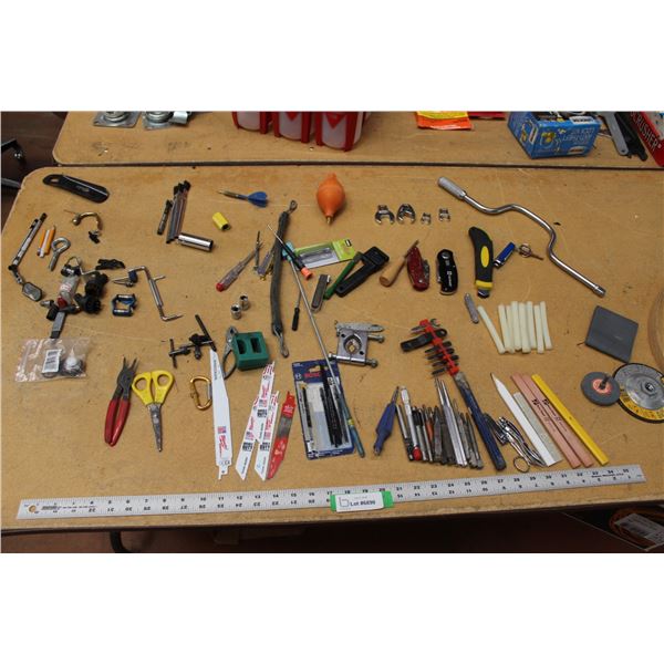 Various Shop Tools/Items - Screwdrivers, Crows Foot Wrenches, Punches, Chisels, Saw Blades etc..