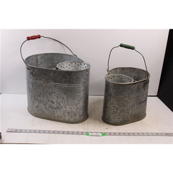 (2) Vintage Galvanized Mop Pails