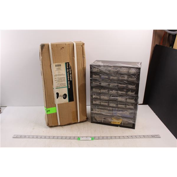 Storage Unit w/Contents (Hardware, Drywall Plugs etc.) & Dual Gate Wheel (NIB)