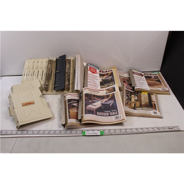 Master Products Binder Rack w/ (16) Wood Working Shop Notes Pattern/Instruction Books/Magazines