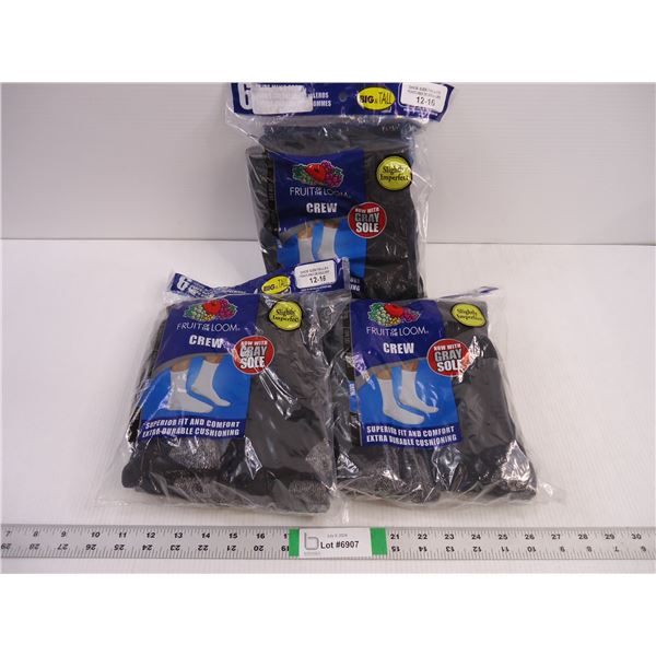 (3) Pkgs. of (6) Crew Socks for Size 12-16 (new)