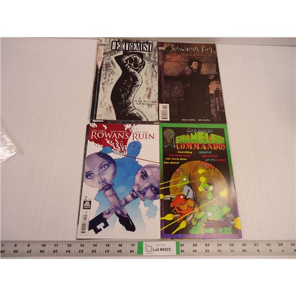 (4) The Extremist,(3) Shadows Fall,(3) Rowans Ruin and (3) Chameleon Commandos Comic Books