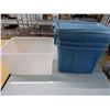 *(3) Rubbermaid Totes-61x40x41.9 (2 have lids) and 1 Clear Tote with Wheels