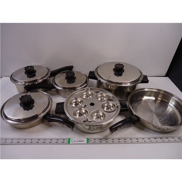 Large Lot of Vintage Lustre Craft/Queen Anne Stainless Steel Cookware