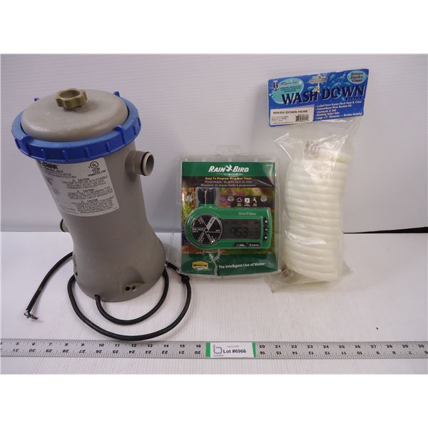 Swimming Pool Pump (untested-as is) Rain Bird Outdoor Hose Timer and Wash Down Hose