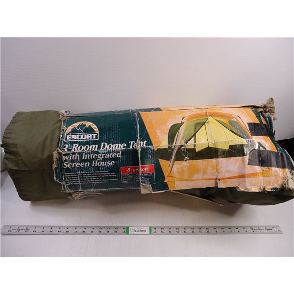 *Escort 8 Person 3-Room Dome Tent with Integrated Screen House-unknown if complete-as is