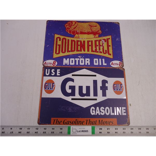 (2) Metal Fantasy Signs-Gulf and Golden Fleece Oil