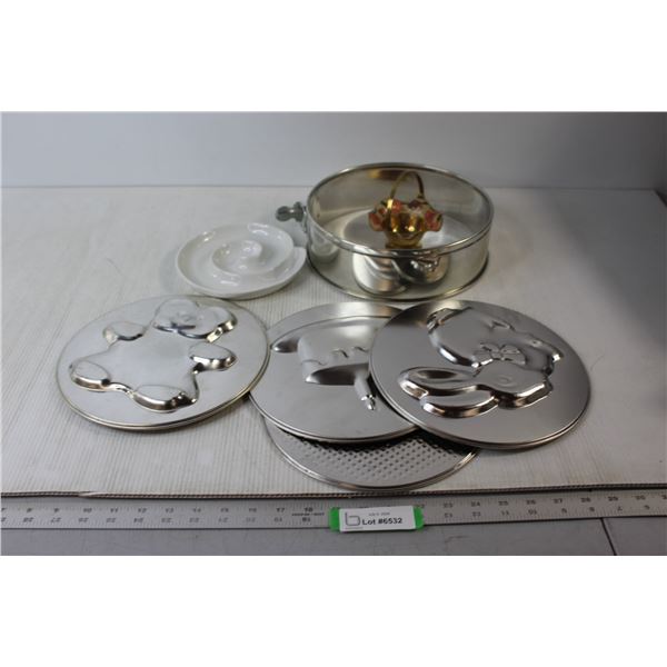 5pcs Cake Pan Set, Trinket Bowl, White Spiral Dish