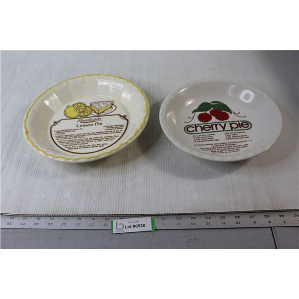 (2) Pie Plates w/ Recipes - Cherry Pie, Lemon Pie