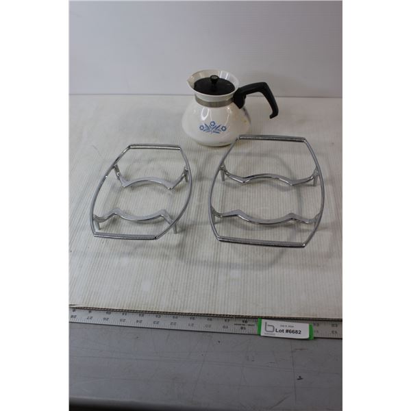 Corning Ware 6 Cup Stove Top Kettle, (2) Corning Ware Stands