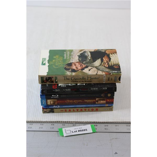 (5) DVD's - The Salvation, Hobbit, The Crocodile Hunter VHS