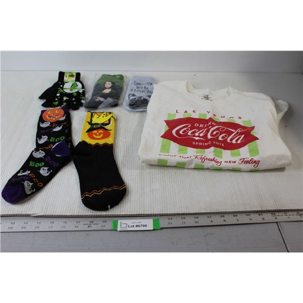 (4) Pairs of Socks, Winter Gloves, Coca-Cola Las Vegas Shirt - Size Large