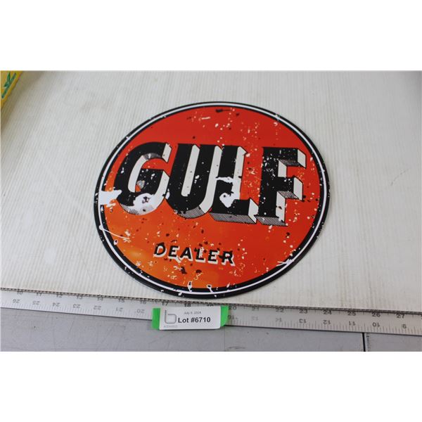 Gulf Dealer Tin Sign - 12" Diameter