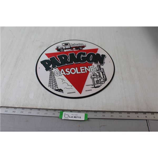 Paragon Gasolene Tin Sign - 12" Diameter