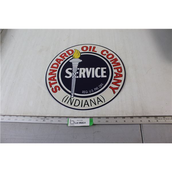 Standard Oil Company Indiana Tin Sign - 12" Diameter
