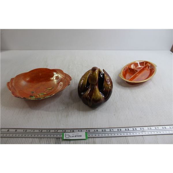 Vintage Royal Winton Grimwades Orange Bowl (Chip on Bottom) and Divided Dish, Blue Mountain Harvest 