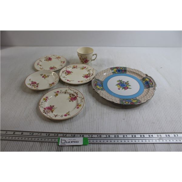 Wade England Pink Floral Plates and Teacup (Small Chip) with Saucer, Noritake Hand Painted Plate