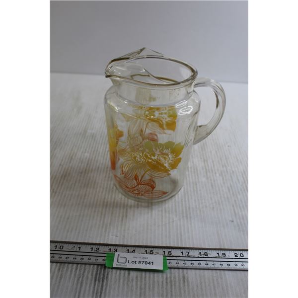 Floral Water Pitcher - Jagged Inside Handle