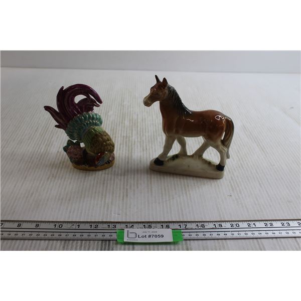 (2) Decorations - Bird of Paradise (Made in Occupied Japan), Porcelain Horse (Made in Japan)