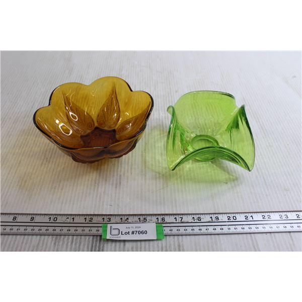 Indiana Amber Glass Floral Bowl, MCM Art Glass Bowl