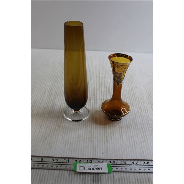 (2) Amber Glass Vases
