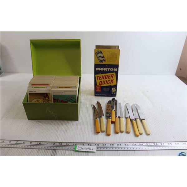 Betty Crocker Recipe Card Library, (10) Sheffield Dinner Knives, Morton Tender-Quick